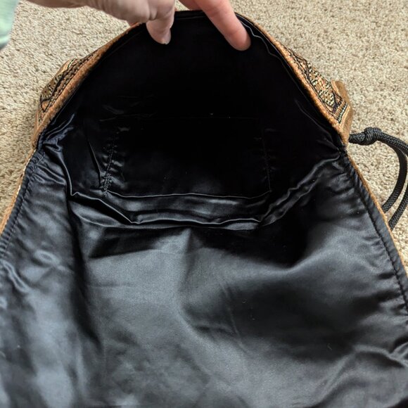 Vintage Clutch Womens Brown Tapestry Southwestern Brushed Fabric Satin Lined - Picture 4 of 8